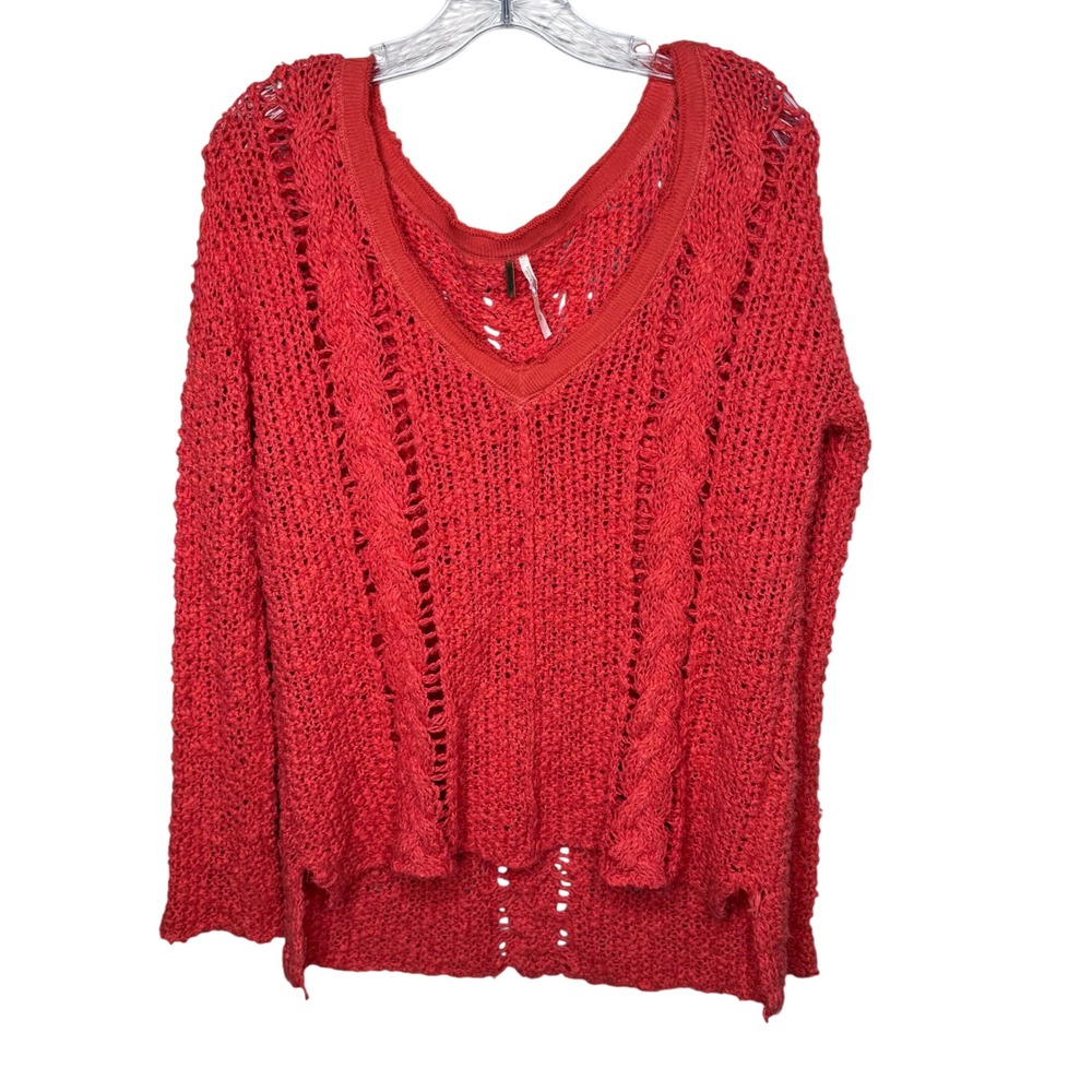 Free People Coral Knit V Neck Cable‎ Knit Sweater Top Women's Size S